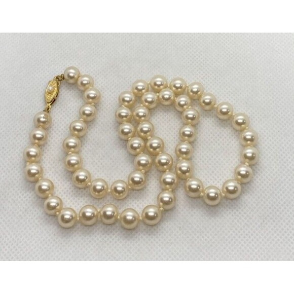 Vintage Japan Faux Pearl Knotted Beaded Single Strand 19'' Necklace Fish Hook - Picture 1 of 10